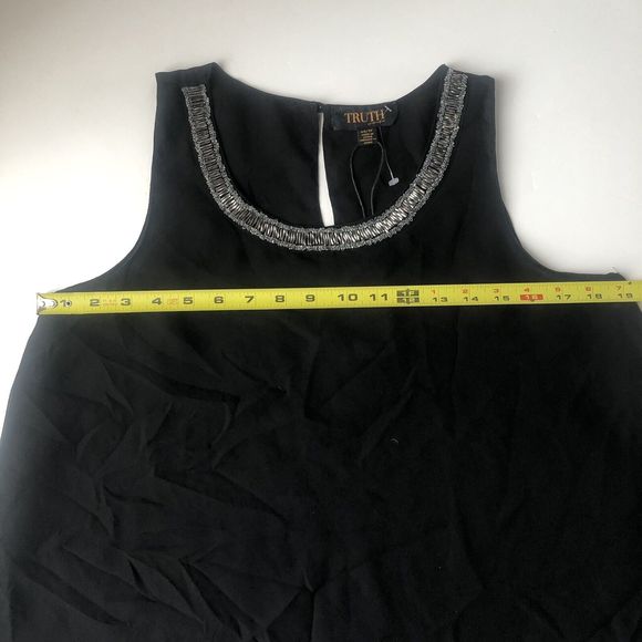 Truth By Republic Top Size XS Sleeveless Semi Sheer Tiered Black Beaded Neckline - Picture 9 of 12